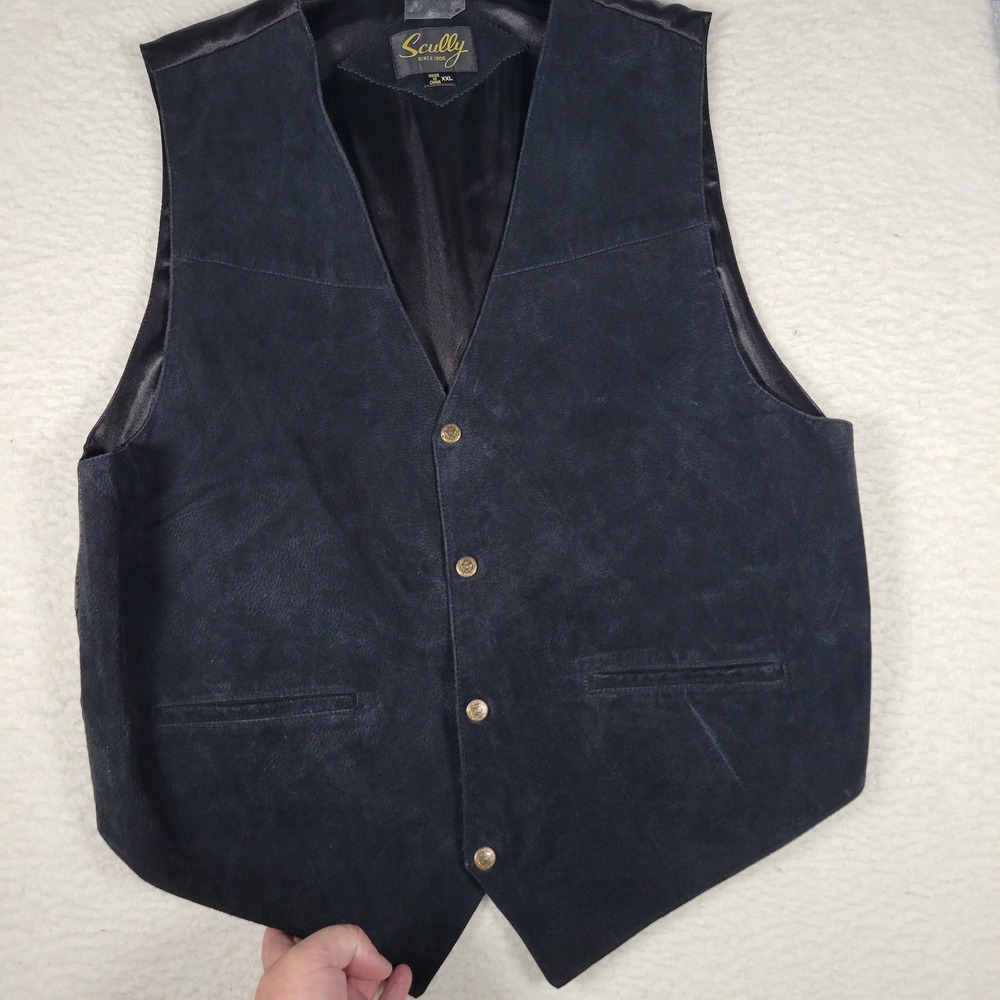 Scully‎ Suede Leather Vest Mens XXL Black Western Cinch Back Embossed Buttons - Picture 4 of 13